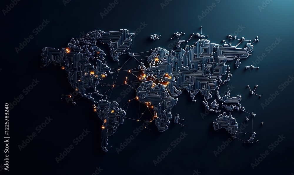 Aufkleber digital network connections illuminate a global landscape with intricate circuitry design