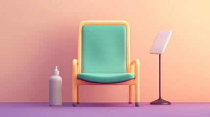 Fototapeta premium Teal Armchair In Pastel Waiting Room 3D Render