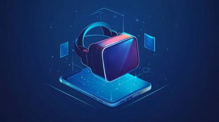 Immersive Virtual Reality Experience with Smartphone 360 View Vector Illustration