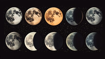 Detailed Waning Gibbous Moon Phase Flat Vector Illustration for Astronomy Educational Materials