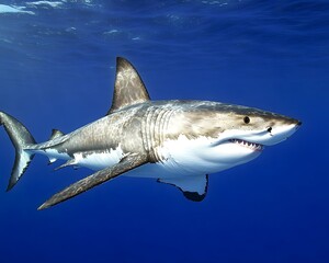 Naklejka premium Majestic Great White Shark Underwater Scene