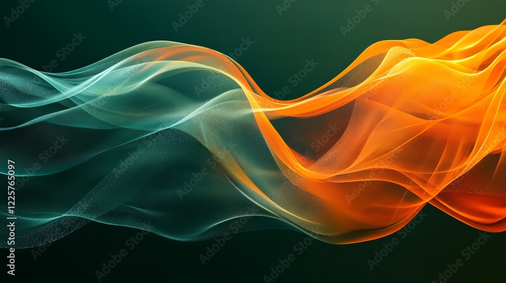 Aufkleber abstract teal orange flowing wave design background image art curve color style fluid smooth motion