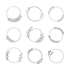 Collections of simple, small, botanical wreaths in a variety of circular shapes with leaf accents.