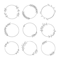 Collections of simple, small, botanical wreaths in a variety of circular shapes with leaf accents.