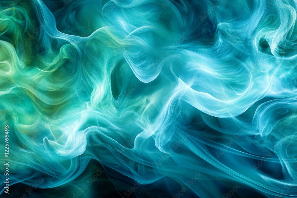 Poster mystical energy flows through swirling patterns of fire, illuminated in vibrant blue and green hues.