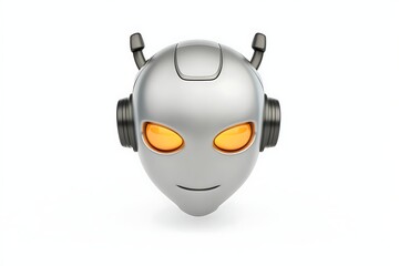 Metallic robot face icon with glowing eyes