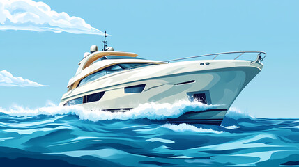 A modern luxury yacht sailing gracefully on blue waves. Dream Haven. Illustration