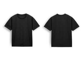 Black cotton t-shirt front back side isolated on white, male tshirt object nobody, men's shirt...