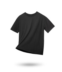 Black t-shirt isolated on white with shadow. Men's black tshirt cutout.Flying object.