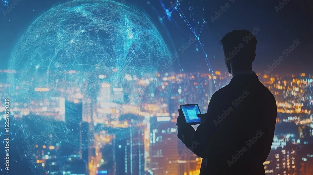 Poster businessman using mobile smart phone. business global internet connection application technology and