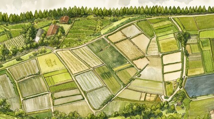 Fototapeta premium Rice farm Map Bird Eye View