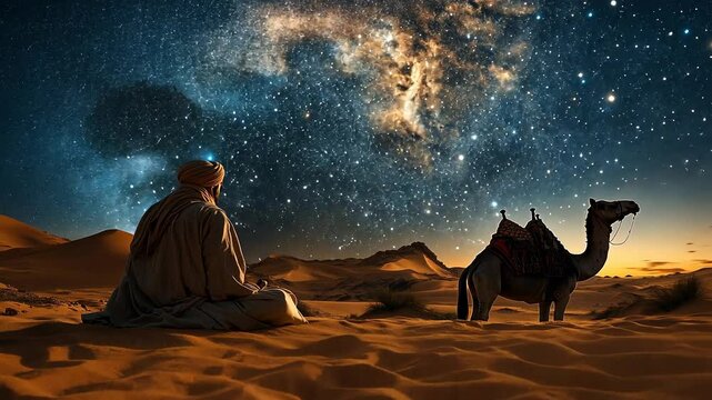 Arabic Man in the Desert Under the Stars