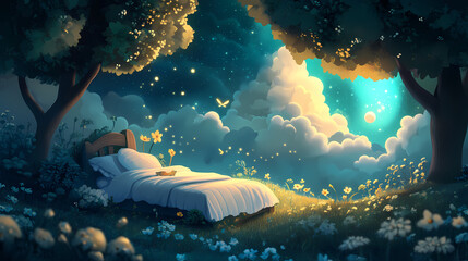 Bedtime bliss, sweet dream child, creating a haven of tranquility and wonder, where imagination soars and little hearts find restful sleep. Dream Haven. Illustration