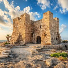 Ruins of the medieval fortress on the island of Rhodes, Greece