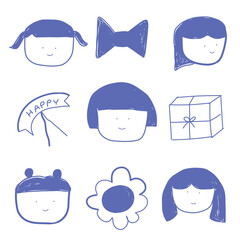 kids scribble female face characters