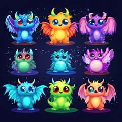 Obraz premium Vibrant Collection of Colorful and Cute Cartoon Monsters for Children's Illustrations and Designs