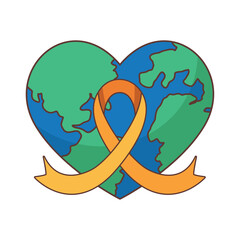 Earth Heart Wrapped with Yellow Ribbon for Cancer Awareness