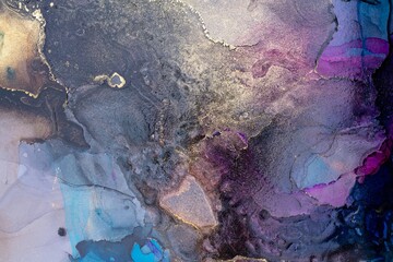 Naklejka premium Original artwork photo of marble ink abstract art. High resolution photograph from exemplary original painting. Abstract painting was painted on HQ paper texture to create smooth marbling pattern.