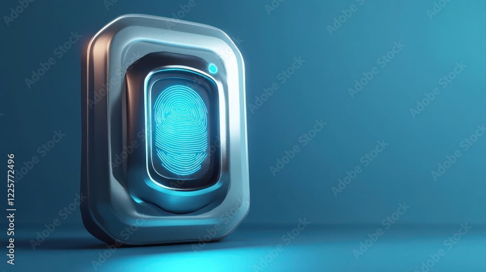 Poster 3d fingerprint access control device authorization personal icon isolated on blue background. 3d ren