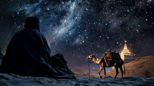 Arabic Man in the Desert Under the Stars