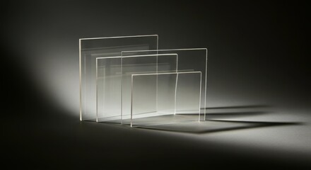 Transparent acrylic sheets in stacked geometric arrangement with soft shadows