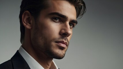 Obraz premium profile photograph of a handsome man with strong features and a sharp jawline