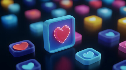social media like notification icon with heart symbol. Social media success concept - 3d rendering



