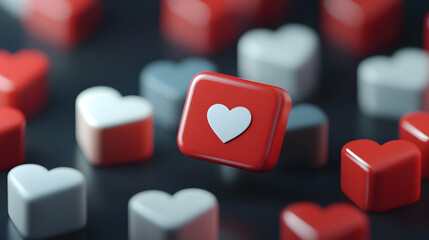 social media like notification icon with heart symbol. Social media success concept - 3d rendering


