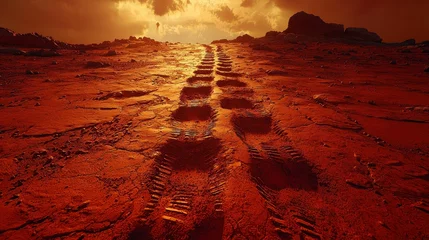  Martian rover tracks sunset landscape exploration © Hafidz