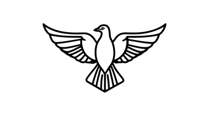 Dove bird wings spread. Simple line art design. Logo branding, tattoo, spiritual icon. Minimalist black ink style