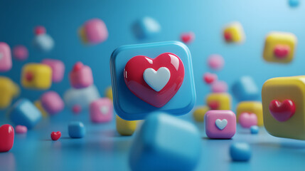 Obraz premium social media like notification icon with heart symbol. Social media success concept - 3d rendering