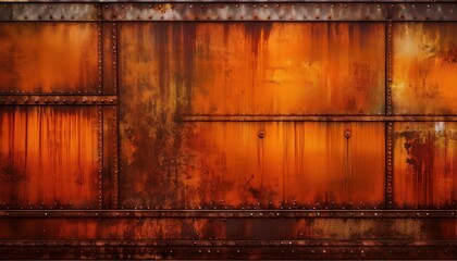 Vintage Industrial Grunge Comic Artwork Rusty Orange and Brown Backdrop with Distressed Textures...