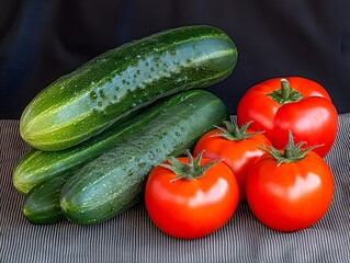 Fresh Cucumbers and Tomatoes Still Life Photography