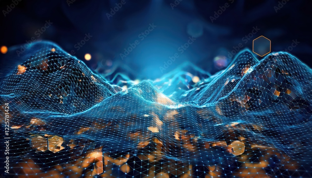 Poster futuristic mesh of information and technology in a polygon background a 3d illustration portraying t