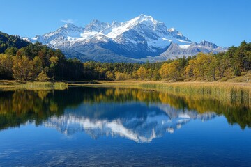 Tranquil Reflections: A Serene Mountain Lake Amidst Pristine Nature Beauty