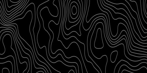 Fototapeta premium The grey white on black contours vector topography stylized height of the lines. The concept of a conditional geography scheme and the terrain path. Ultra wide. Map vector terrain Illustration. 
