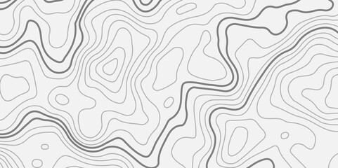 Fototapeta premium The grey white on black contours vector topography stylized height of the lines. The concept of a conditional geography scheme and the terrain path. Ultra wide. Map vector terrain Illustration. 