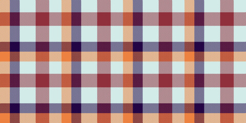 Vibrant autumnal plaid pattern in orange, maroon, and purple hues on a pale blue background. Ideal for textile design, website backgrounds, or seasonal branding.