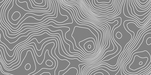 The grey white on black contours vector topography stylized height of the lines. The concept of a conditional geography scheme and the terrain path. Ultra wide. Map vector terrain Illustration.  