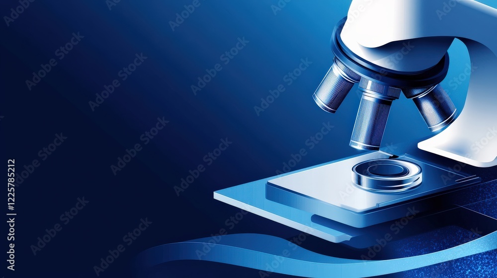 Aufkleber close-up view of a modern microscope on a laboratory table with blue background and light effects