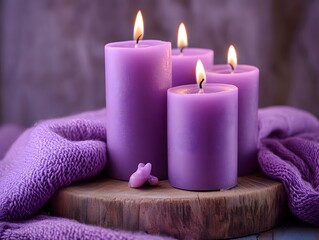 Scenic Purple Candles with Cozy Knit Texture