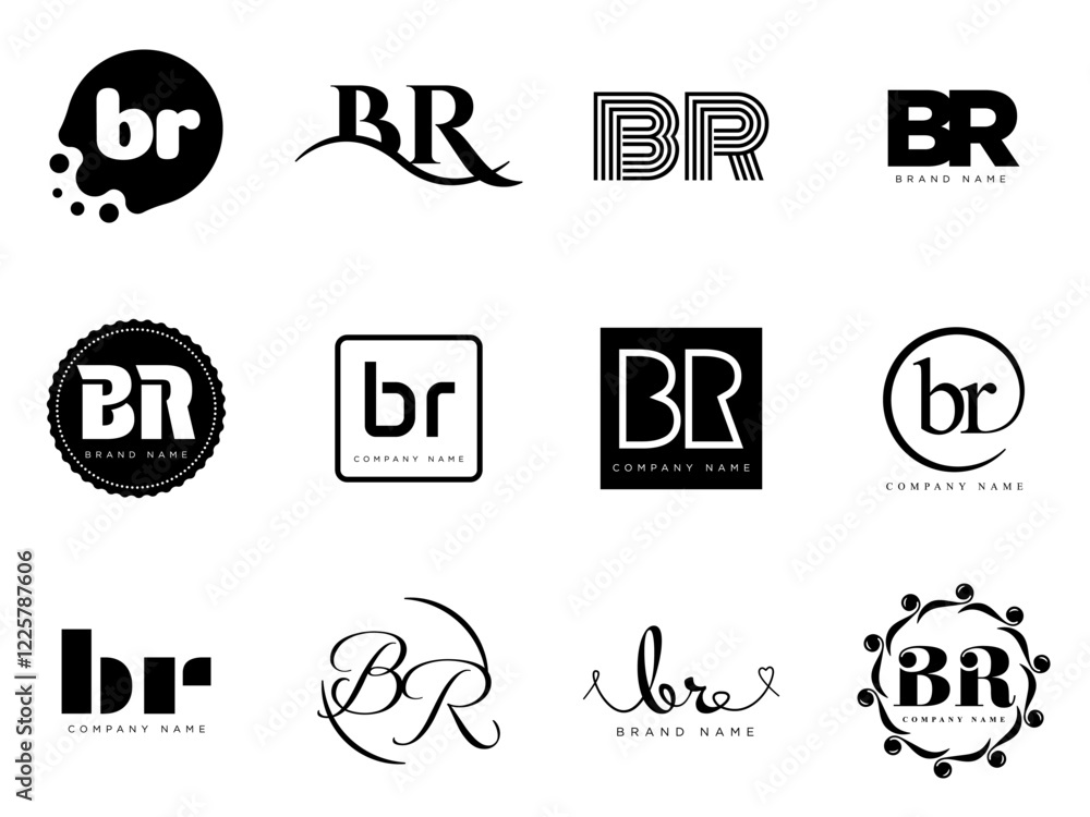 Fototapete br logo company template. letter b and r logotype. set different classic serif lettering and modern 
