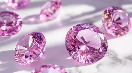 Fototapeta premium Dazzling diamond pink gemstones on white background