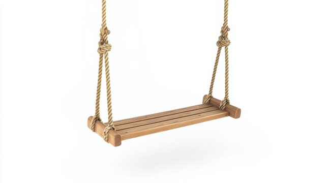 Childrens wooden swing on white background