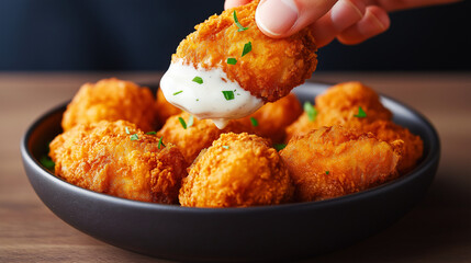 Crispy Fried Chicken Tenders with Dipping Sauce for your background business, poster, wallpaper, banner, backdrop, greeting cards, and advertising for business entities or brands.