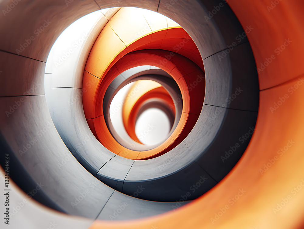 Poster abstract 3d rendering of swirling, interconnected gray and orange tubes. creates a sense of depth an