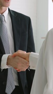 Job seeker and manager handshake in job interview meeting at corporate office. The young interviewee seeking for a professional career job opportunity . Human resources and recruitment concept.