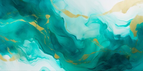 Teal Marble Abstract Banner with Gold Accents. Created by Generative AI Technology. Perfect for Textured Wallpaper and Print Designs
