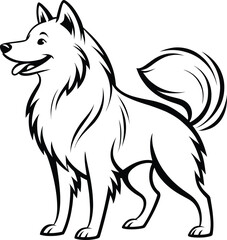 Fluffy Siberian Husky Dog Line Art Vector Design, 
Dog Silhouette Art, Dog Outline Drawing, Puppy Vector Design
