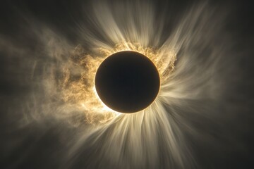 Obraz premium Stunning solar eclipse with a fiery corona glowing against a dark sky, showcasing the dramatic and powerful beauty of celestial phenomena